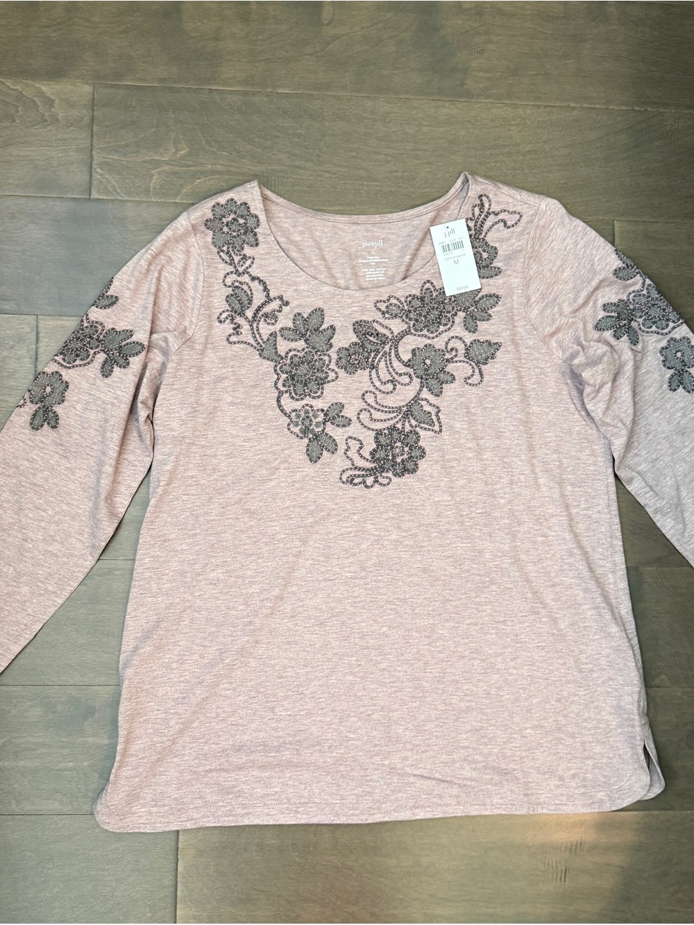 NWT J. Jill Blush Dusty Plum Pure Jill Floral Embroidery Top 3/4 Sleeve Medium